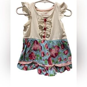 Ruffle Butts dress white w/ruffle accent, floral bottom half 2T